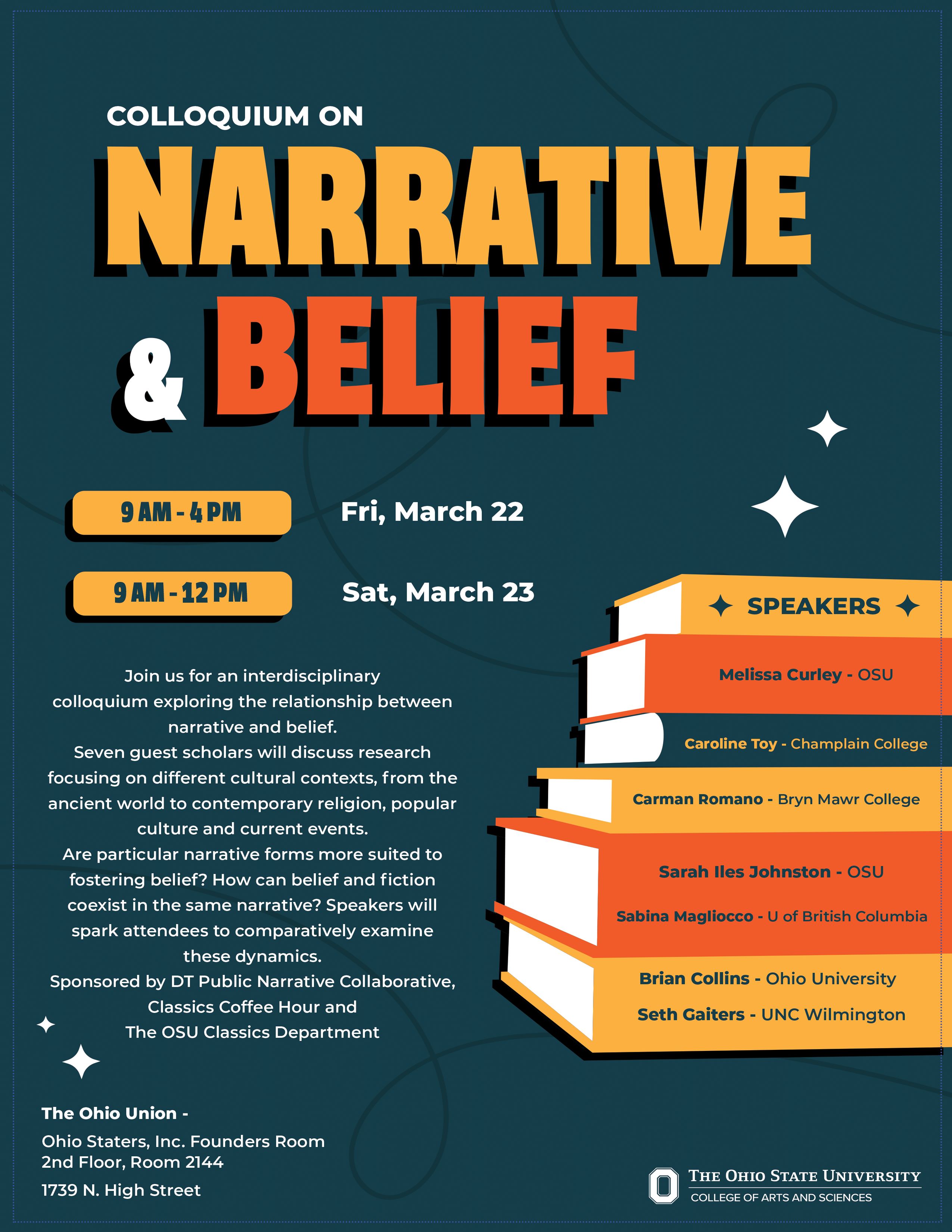 Event flyer for Colloquium on Narrative & Belief