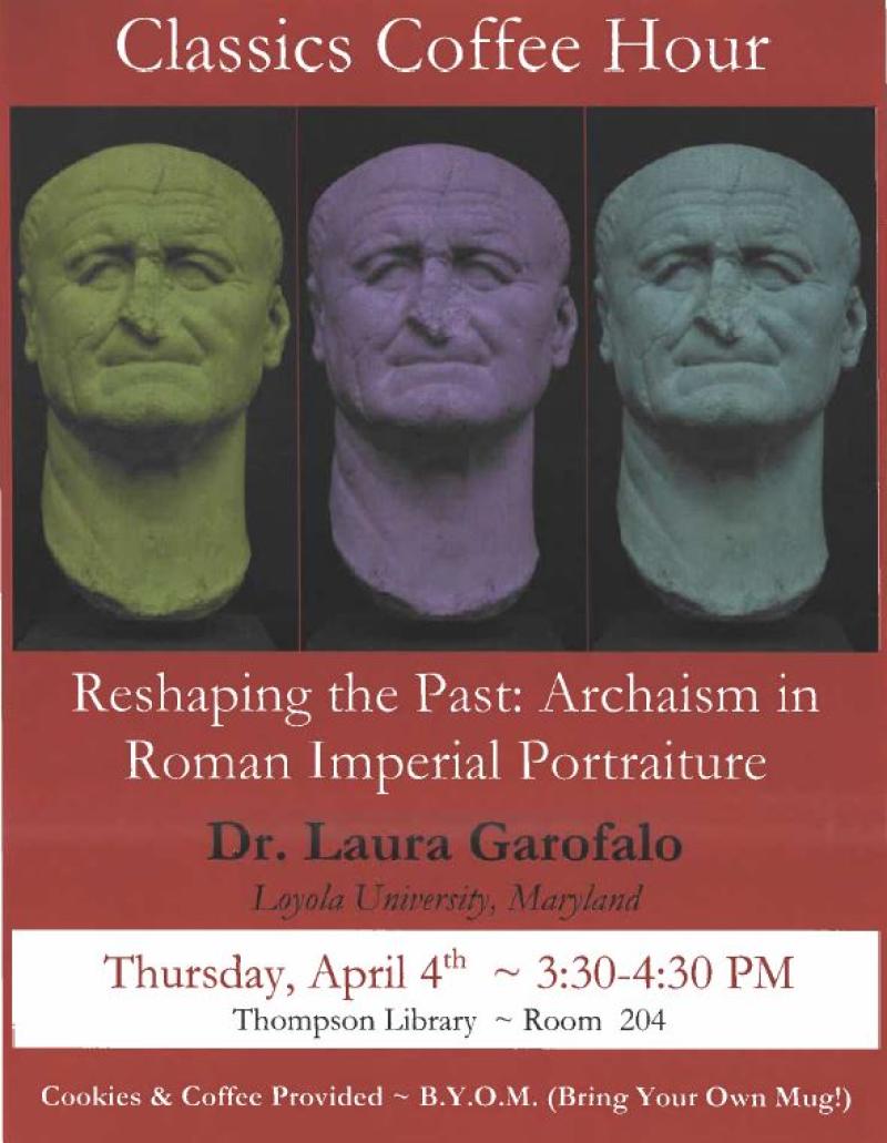 Poster for Classics Coffee Hour on April 4 2019 by Laura Garofalo