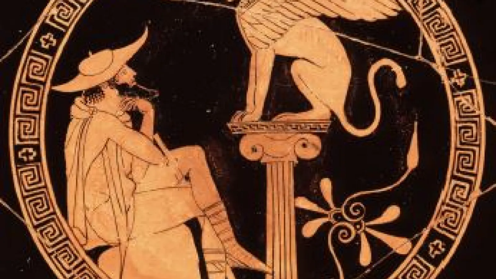 Picture of Vase Art Showing Oedipus and the Sphinx