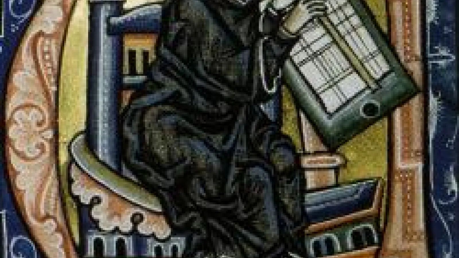 Artwork of a person with manuscript