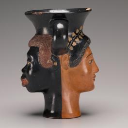 Janiform kantharos with addorsed heads of a male African and a female Greek, ca. 480–470 B.C.