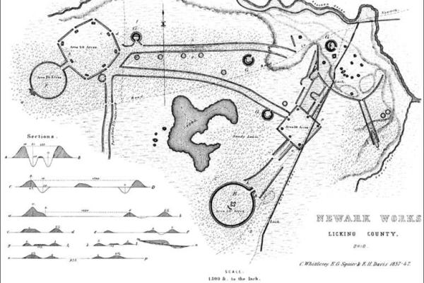 Map depicting the layout of the Newark Earthworks