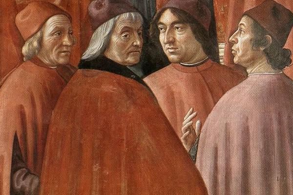 A fresco painted by Domenico Ghirlandaio in the Tornabuoni Chapel. Illustration from a fresco in the Tornabuoni Chapel.