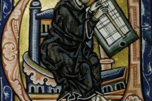 Artwork of a person with manuscript Artwork of a person with manuscript