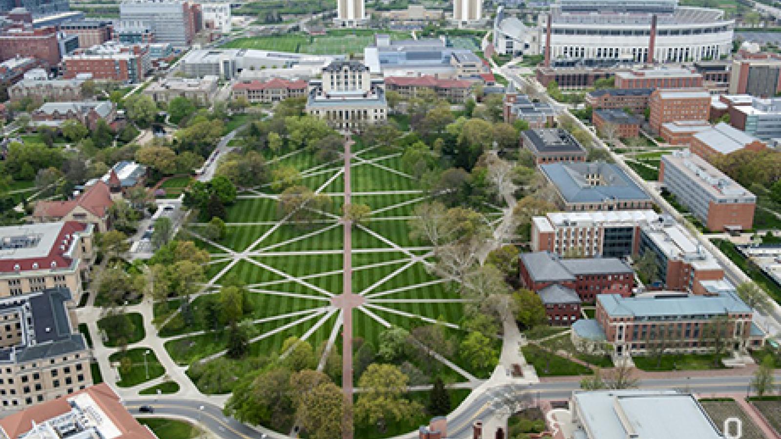 Aeriel view of the Oval Mall at Ohio State University