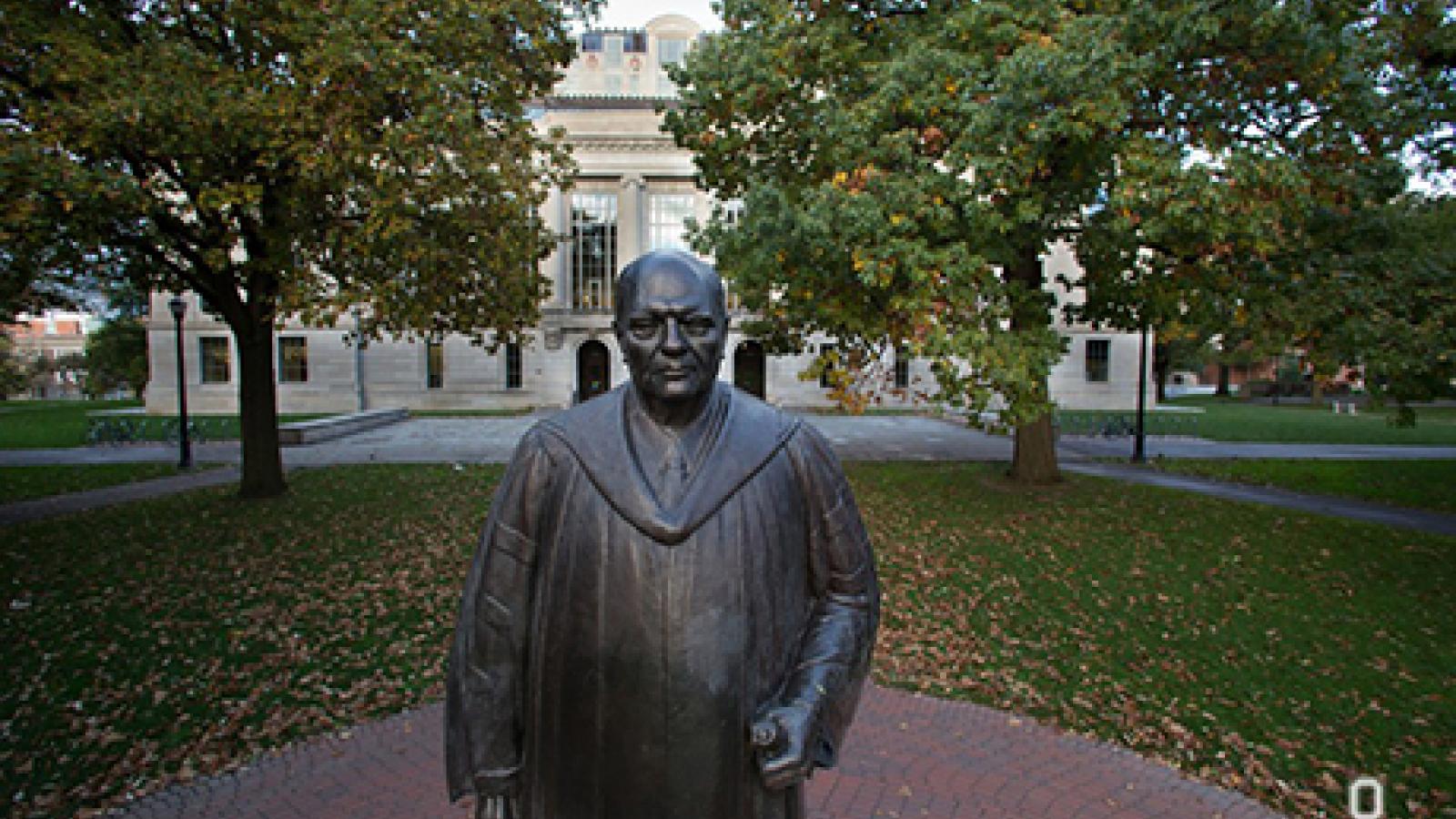 Statue in Front of Thompson Library on Oval Mall
